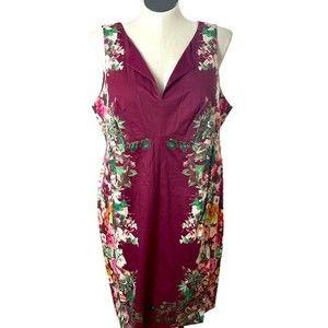 Mod Cloth Plus Size Sheath Dress, Plum/Floral, Split Neckline, Flattering, 2X